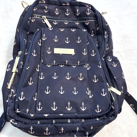 JuJuBee Legacy Nautical Backpack Diaper bag the Admiral anchors navy like new - Picture 1 of 9